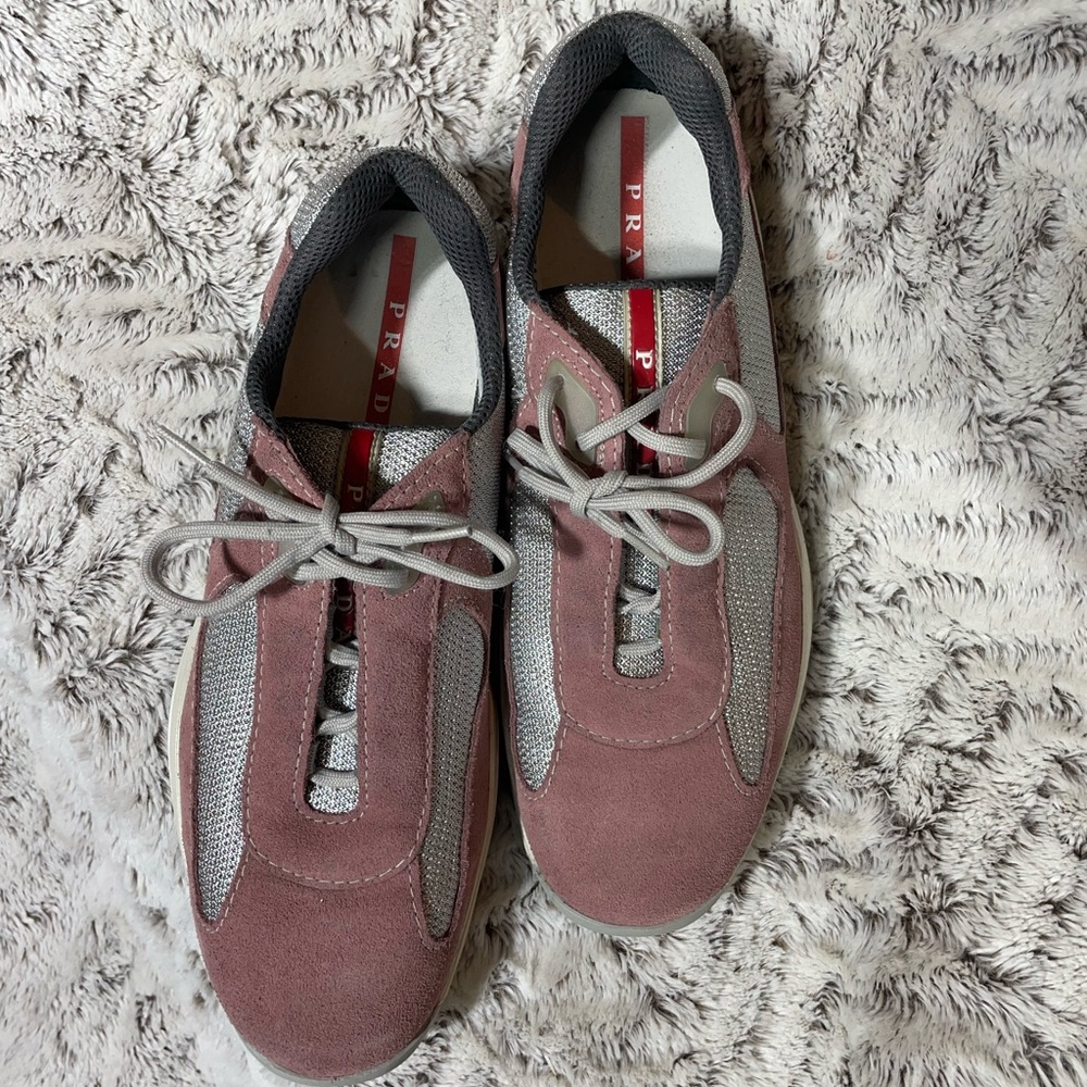 Prada Women's Pink and Gray Sneakers